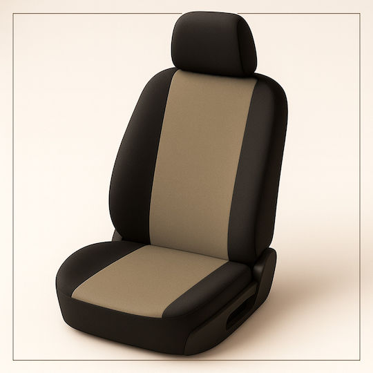 Set Universal De Huse Scaune Auto 7 Piese Bumbac Poliester Spumă 2 Scaune Față Bancă Spate În 4 Piese 4 Tetieră Bej Negru