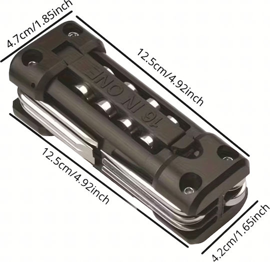 Set Chei Reparare Bicicletă 16 În 1 Universal Oțel Aliaj Negru Argintiu