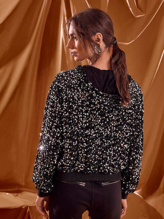 Celestino Γυναικεία Ζακέτα Bomber Βελούδινη Παγιέτες Loose Fit Ασημί Celestino Γυναικεία Ζακέτα Bomber Βελούδινη Παγιέτες Loose Fit Ασημί