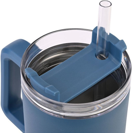 Homely Thermos Straw Tumbler 900ml Indigo Blue