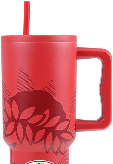 Estia Straw Tumbler XL Save the Aegean Recyclable Handled Tumbler Thermos Stainless Steel BPA Free 900ml hearth with Straw and Handle