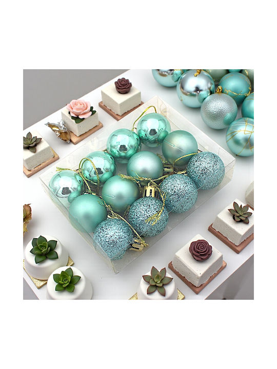 Hanging Ball Ornament Ornament Turquoise 3cm Set 12pcs