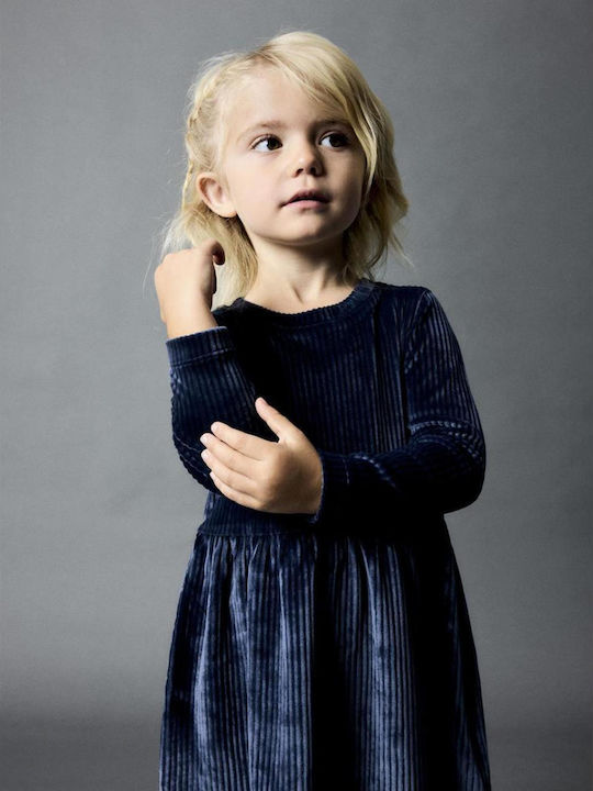 Children's Dress Long Sleeve Velvet Dark Sapphire