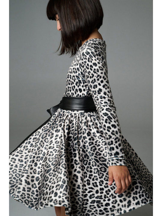 Kinderkleid Langärmelig Samt Tierdruck Leopard