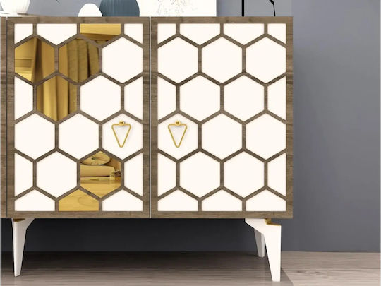 Sideboard made of Wood & Metal with Mirror STE-001269-V2314 White 150x40x79cm