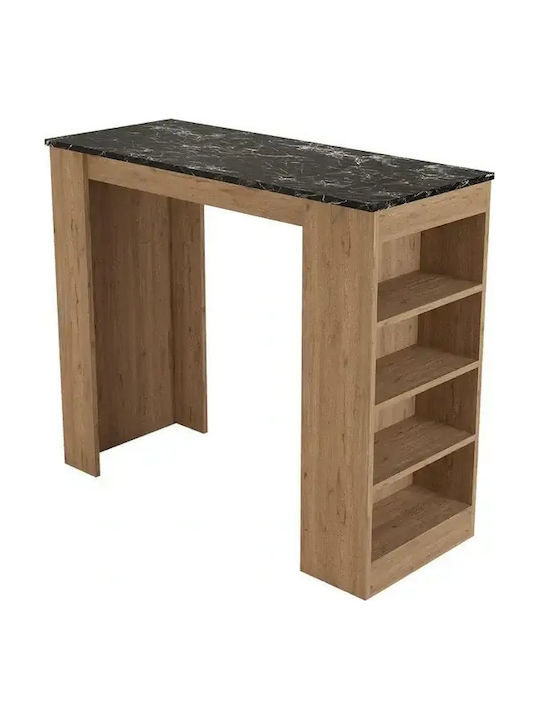 Bar Table Oak Black Marble Surface & Shelves 120x51x101cm