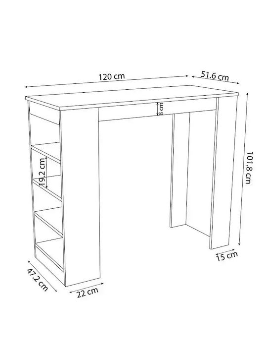 Bar Table Oak Black Marble Surface & Shelves 120x51x101cm