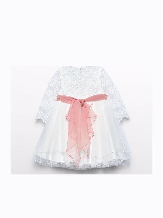 Mädchenkleid Langärmeliges Tüll Set aus 2 mit Zubehör Crem