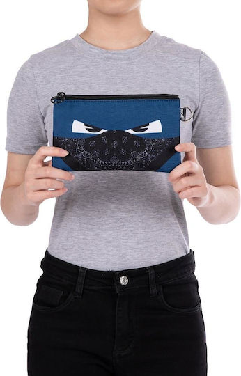 Double Zippered Pencil Case Textile Mask Zipit Face-it Bandit Blue
