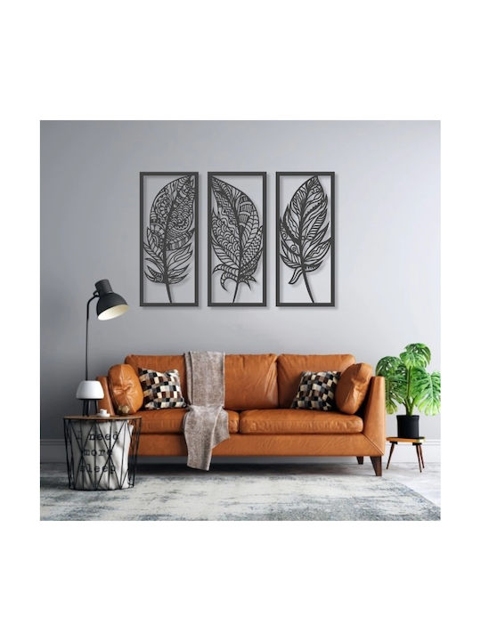 Wooden Wall Decor Table Feathers 3 Pieces Distressed 22x50cm