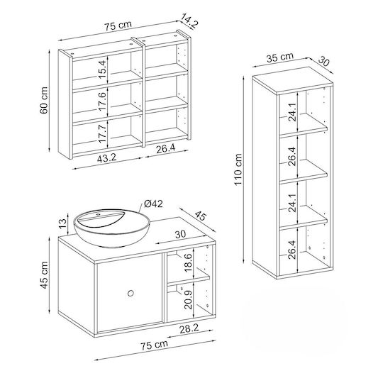 Bathroom Vanity Unit Set with Sink MDF 3 Pieces White 120x45x45cm