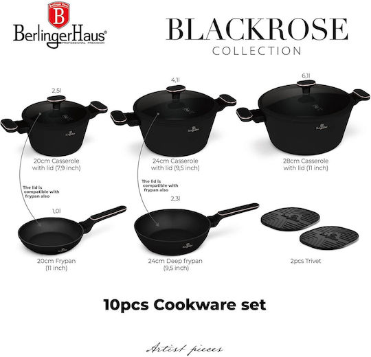Berlinger Haus Black Rose Aluminum Cookware Set with Non-stick Interior Coating 5 Pieces