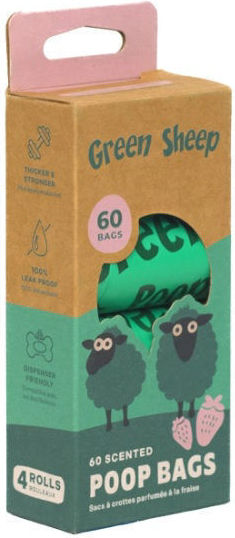 Green Sheep Dog Excrement Removal Travel Pack 60 Bags Strawberry Scent