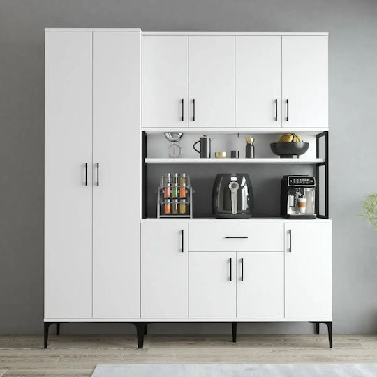 Vielseitiger Küchenschrank 8 Türen Regale & Schublade Weiß 120x29x200cm