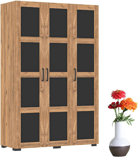 Ντουλάπα 3 Πόρτες Mdf Καρυδί Μαύρα Τζάμια 120x47x185cm