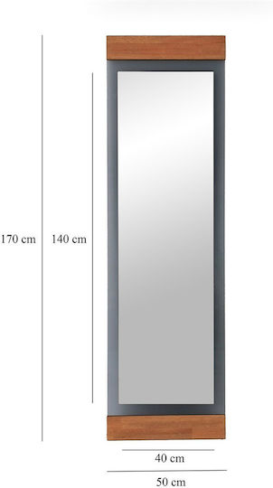 SteweHome Floor Mirror with Brown Wooden Frame 140x40cm