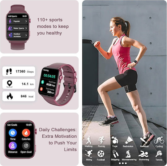 IOWODO R30 Pro Smartwatch με Παλμογράφο (Μωβ)