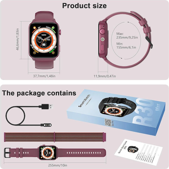IOWODO R30 Pro Smartwatch με Παλμογράφο (Μωβ)
