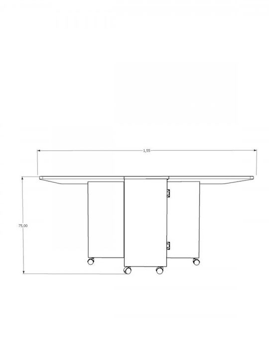 Folding Kitchen Table with Wheels Gray 155x70x75 Cm
