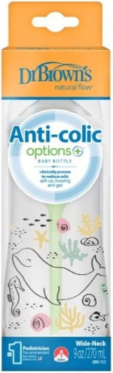 Dr. Brown's Plastic Baby Bottle Natural Flow Options Anti-Colic with Silicone Teat for 0+ Months Transparent 270ml