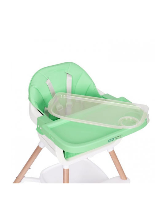 Ecotoys Scaun Înalt De Masă Bebe Cu Înălțime Reglabilă Verde