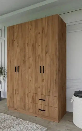 Dreifachtür Kleiderschrank mit Regalen 2 Schubladen Walnuss 120×45×180cm
