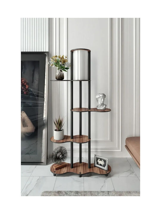 Floor Lamp Wooden Shelves & Elegant Metal Design Walnut 72x24x140cm
