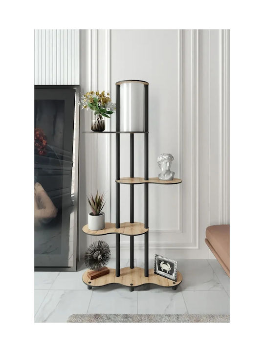 Floor Lamp Wooden Shelves & Elegant Metal Design Oak 72x24x140cm