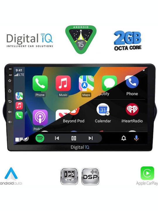 Digital IQ Car Audio System for Fiat Tipo 2015-2023 (Bluetooth/USB/WiFi/GPS/Apple-Carplay/Android-Auto) with Touch Screen 9"