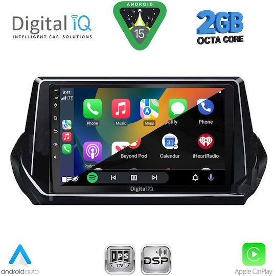 Digital IQ Car Audio System for Peugeot 208 2008 (Bluetooth/USB/WiFi/GPS/Apple-Carplay/Android-Auto) with Touch Screen 9"