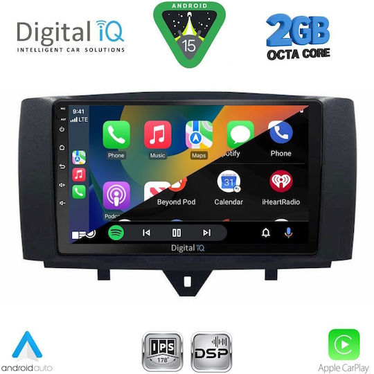 Digital IQ Car Audio System for Smart ForTwo 2010-2015 (Bluetooth/USB/WiFi/GPS/Apple-Carplay/Android-Auto) with Touch Screen 9"