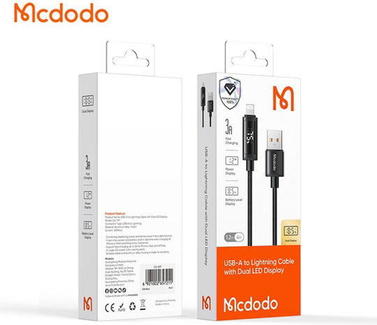 Mcdodo LED / Braided USB-A to Lightning Cable 18W Μαύρο 1.2m CA-7970