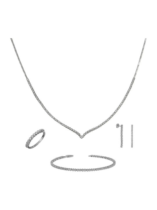 Set mit Halskette , Ohrringe & Ring aus Silber mit Steinen