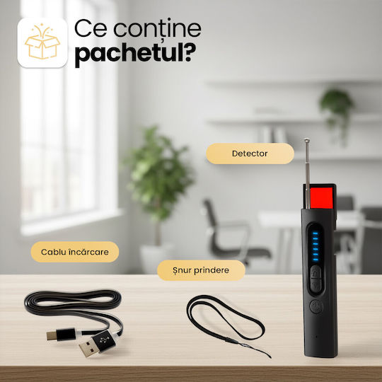 Detector Profesional 5-în-1 Anti-spion Scanner RF 1MHz-8GHz Camere De Supraveghere Microfoane Tracker GPS Laser Infraroșu 6m 6 Niveluri De Sensibilitate Portabil Reîncărcabil Protecție Date Acasă Hotel