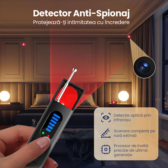 Detector Profesional 5-în-1 Anti-spion Scanner RF 1MHz-8GHz Camere De Supraveghere Microfoane Tracker GPS Laser Infraroșu 6m 6 Niveluri De Sensibilitate Portabil Reîncărcabil Protecție Date Acasă Hotel