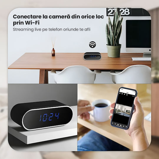Cameră De Supraveghere În Ceas Wifi 1080p Full Hd Card De 128gb Inclus Viziune Nocturnă Detectare Mișcare Alerte Telefon Înregistrare Audio Video Aplicație Ios Android Supraveghere Acasă Birou