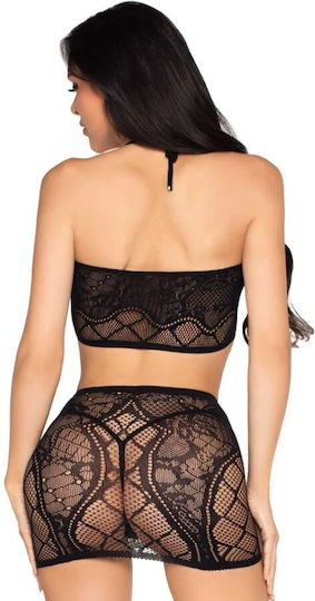 Leg Avenue 81676 Lace Top And Mini Skirt Set Black One Size