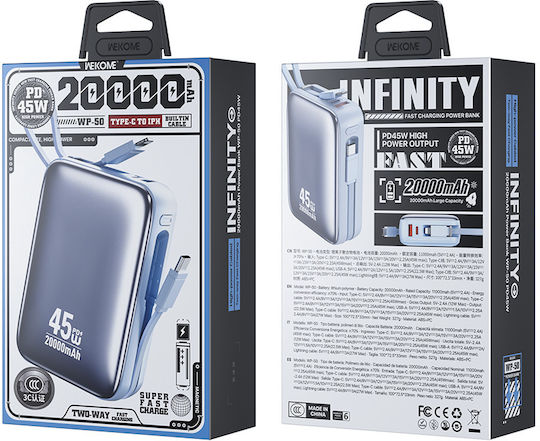 WK WP-50 Външна Батерия 20000mAh 45W Синя