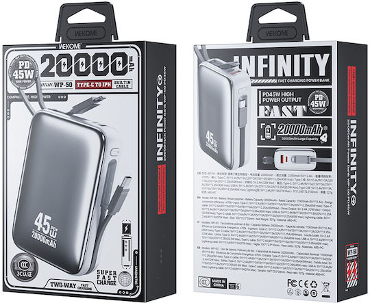 WK WP-50 Power Bank 20000mAh 45W Power Delivery White