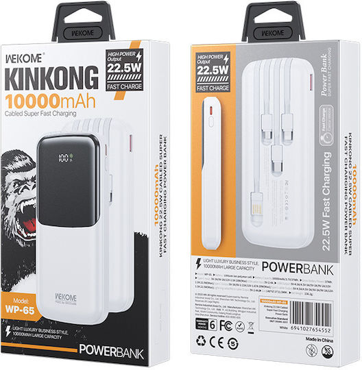 WK WP-65 Power Bank 10000mAh 22.5W Power Delivery Λευκό