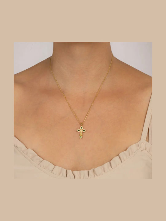 Women's Gold Byzantine Cross 14K Double Sided with Chain