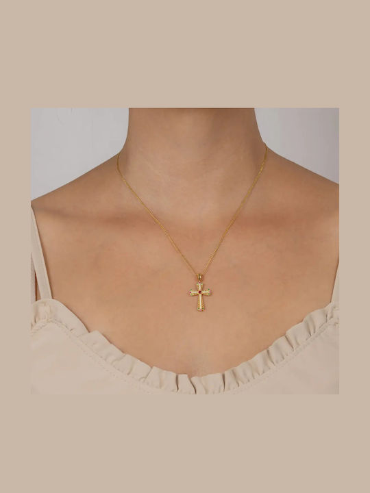 Women's Gold Byzantine Cross 14K Double Sided with Chain