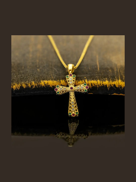 Women's Gold Byzantine Cross 14K Double Sided with Chain