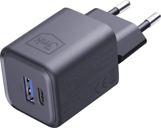 3MK Φορτιστής Χωρίς Καλώδιο GaN με Θύρα USB-A και Θύρα USB-C 33W Power Delivery Μαύρος (Hyper)