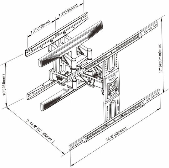 Gart Lcd Led Tv Mount 40-75" 45 Kg Vertical Horizontal Adjustment 52-380 Mm Max Vesa 600x400
