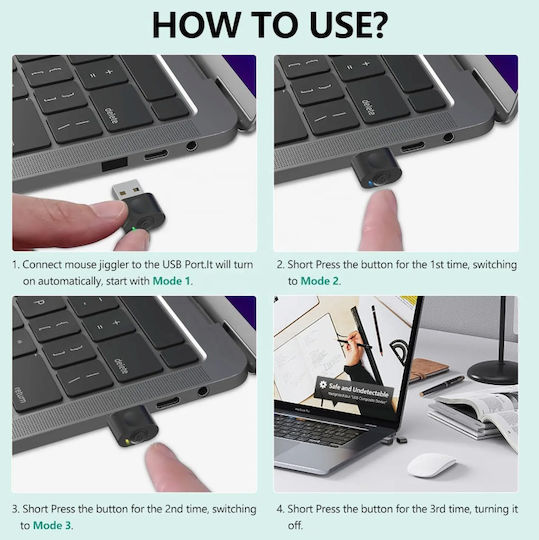Usb Симулатор Wmj01 Mouse Jiggler 3 Режима Черен – Предотвратява Заспиване На Системата