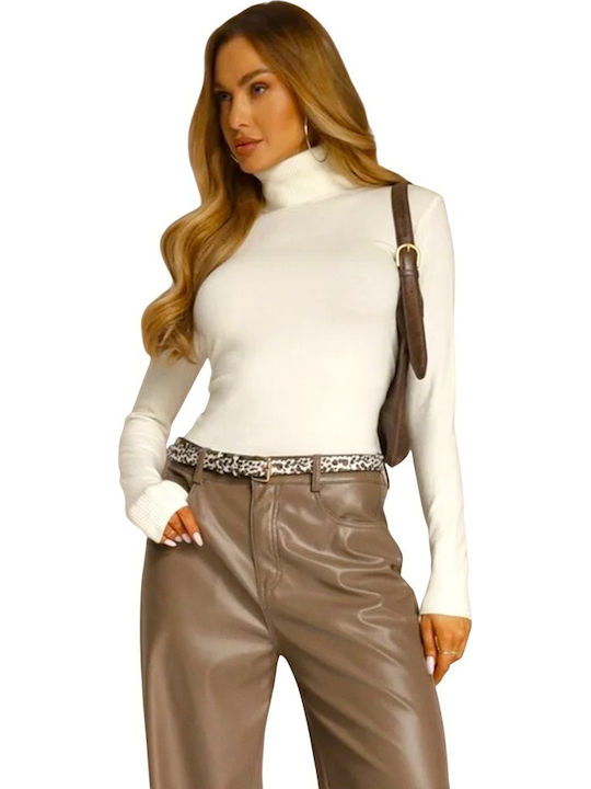 Women's Long Sleeve Sweater Cotton Turtleneck White
