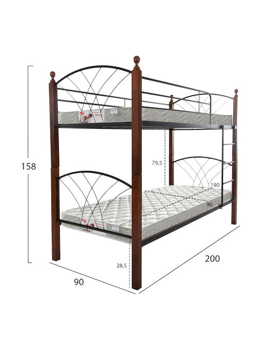 Storey Pat pentru Copii Cușeta Single Negru pentru Saltea 90x190cm