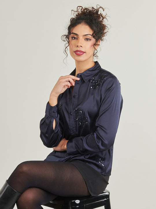 Langärmelig Damen Hemd Marineblau