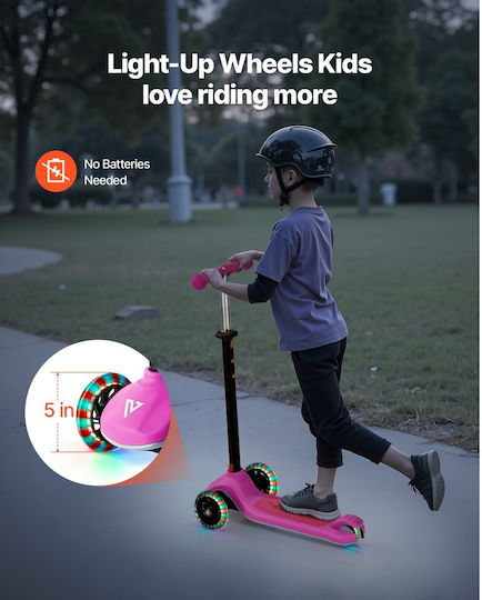 Vevor Kids Foldable 3-Wheel Scooter with LED Lighting for 3+ Years Pink